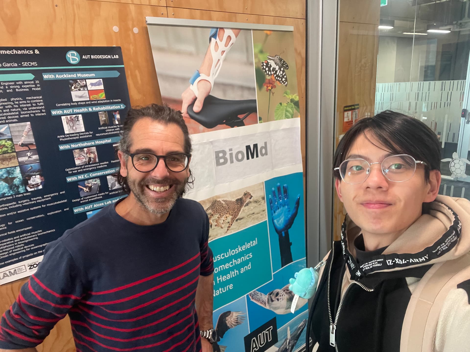 Alumnus with his research supervisor at the AUT Biodesign Lab in Auckland