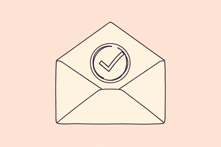 Illustration of an opened envelope with a checkmark and employer cards