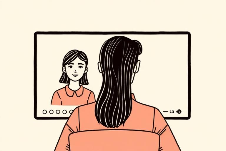 Illustration of a student in a video interview with an employer